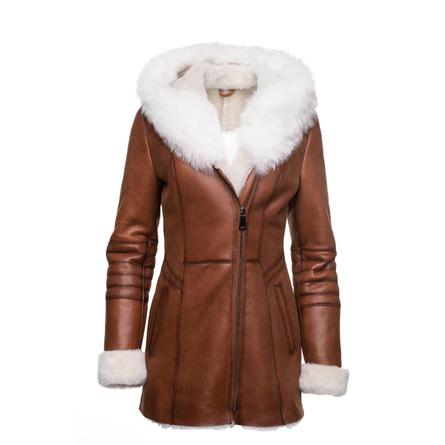 Ayva's Tan Shearling Coat With Fox Fur Trim Hoodie 3 Ayva's Tan Shearling Coat With Fox Fur Trim Hoodie