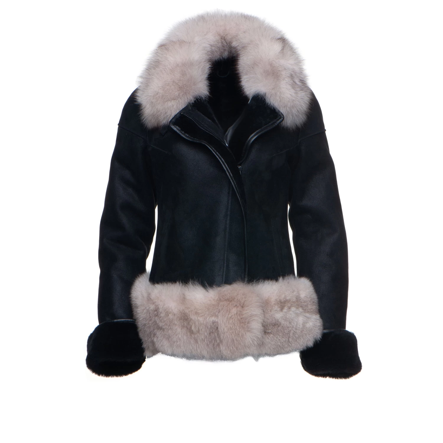 Cecily’s Black Shearling Sheepskin With Fox Fur Trim 3 Cecily’s Black Shearling Sheepskin With Fox Fur Trim