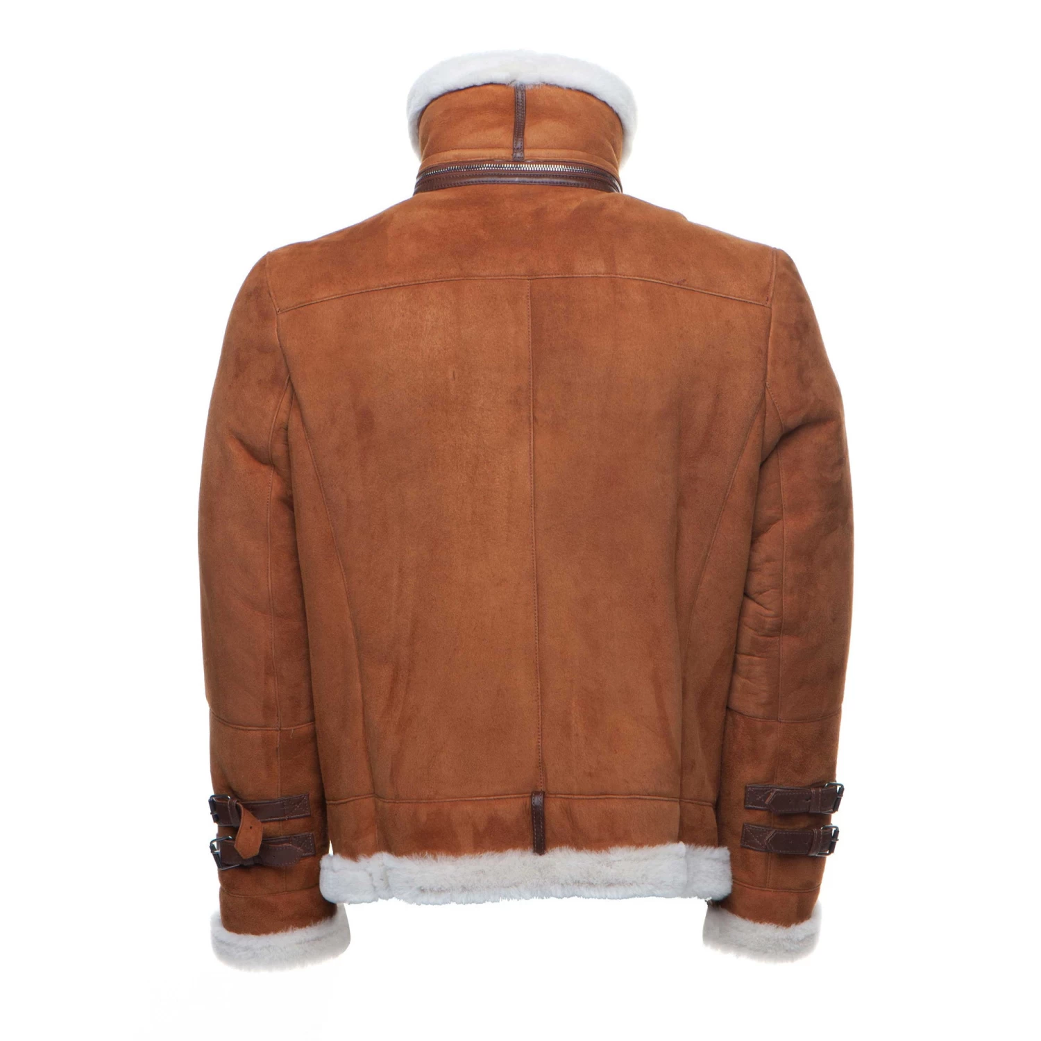 Hagan's Tan Aviator Bomber Suede Shearling Jacket 4 Hagan's Tan Aviator Bomber Suede Shearling Jacket - Image 2