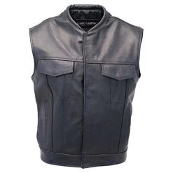Black Leather Vest With Closed Collar