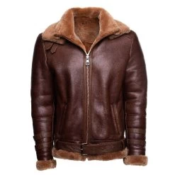 Phan's Brown Aviator Bomber Shearling Jacket With A Waist Belt