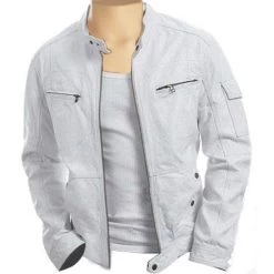 Plain White Moto Style Leather Jacket