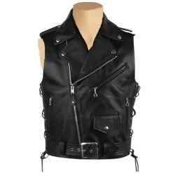 Biker Leather Jacket With Waist Belt