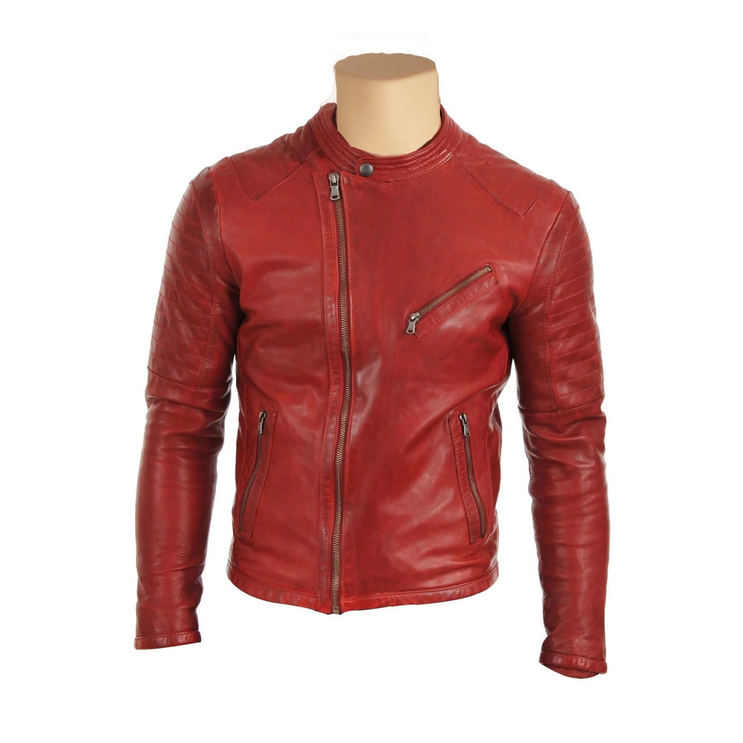 Red Moto Style Jacket With Stitching Pattern 3 Red Moto Style Jacket With Stitching Pattern