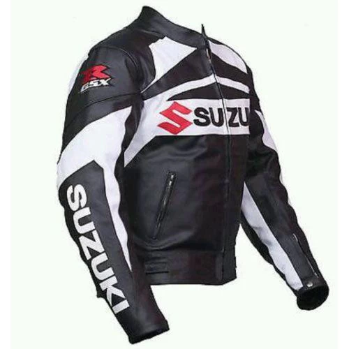 Black And White Suzuki Gsxr Motorycle Jacket With Armor Protection 3 Black And White Suzuki Gsxr Motorycle Jacket With Armor Protection