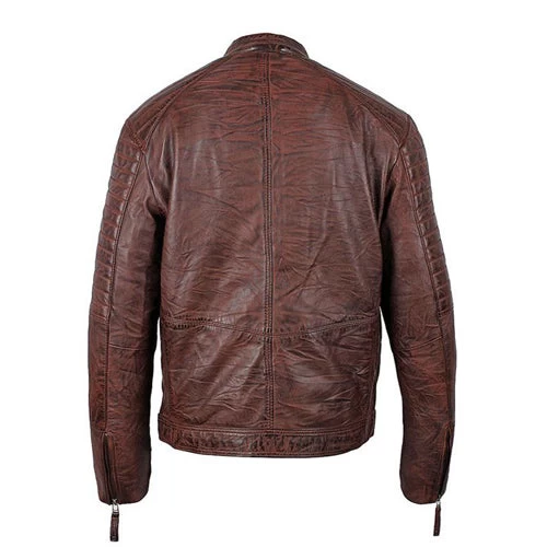 Men's Sal Wrinkled Brown Cafe Racer Leather Jacket 4 Men's Sal Wrinkled Brown Cafe Racer Leather Jacket - Image 2