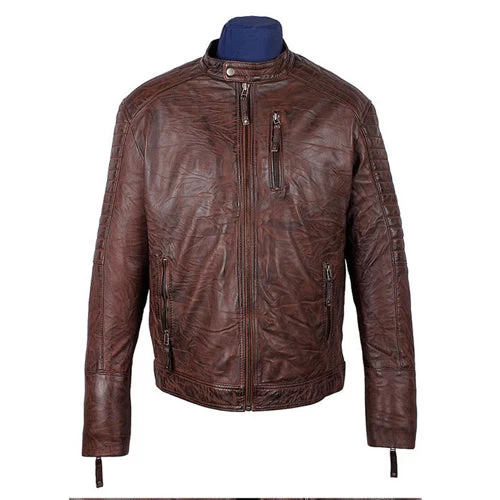 Men's Sal Wrinkled Brown Cafe Racer Leather Jacket 3 Men's Sal Wrinkled Brown Cafe Racer Leather Jacket