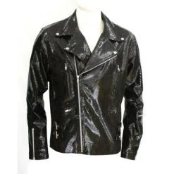 Snake Print Biker Style Leather Jacket