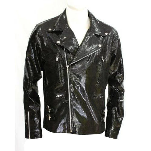 Snake Print Biker Style Leather Jacket 3 Snake Print Biker Style Leather Jacket