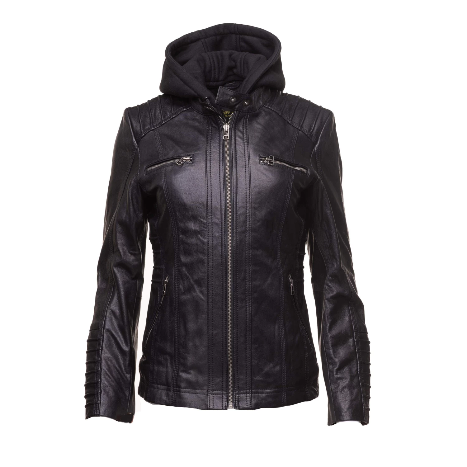 Women's Black Leather Jacket With Piping Details 3 Women's Black Leather Jacket With Piping Details