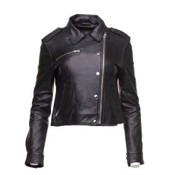 Aria Women's Cropped Leather Jacket With Snap Buttons Closure