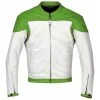 Green And White Motorcycle Jacket With Armor Protection -Leather Clothing Store 940