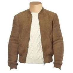 Suede Bomber Jacket With Ribbed Collar