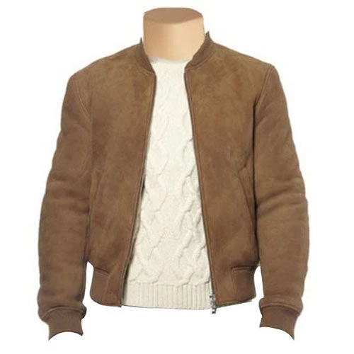 Suede Bomber Jacket With Ribbed Collar 3 Suede Bomber Jacket With Ribbed Collar
