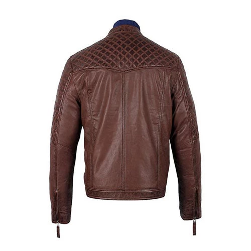 Men's Tawton Brown Leather Jacket With Quilted Panels 4 Men's Tawton Brown Leather Jacket With Quilted Panels - Image 2