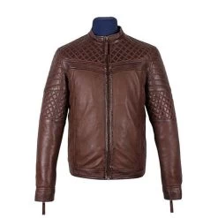 Men's Tawton Brown Leather Jacket With Quilted Panels