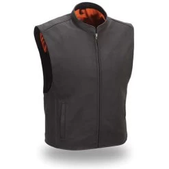 Sleek Matte Leather Mandarin Collar Leather Vest