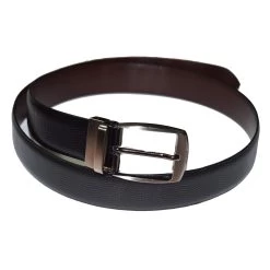Black And Brown Reversible Leather Belt With Wave Print