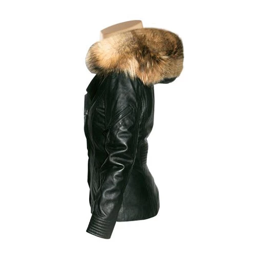Idelle Double Breasted Car Coat With Real Fox Fur Hoodie 4 Idelle Double Breasted Car Coat With Real Fox Fur Hoodie - Image 2