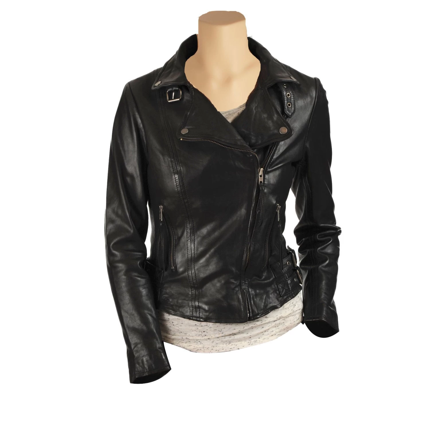Women’s Biker Style Jacket With Collar Belt 3 Women’s Biker Style Jacket With Collar Belt