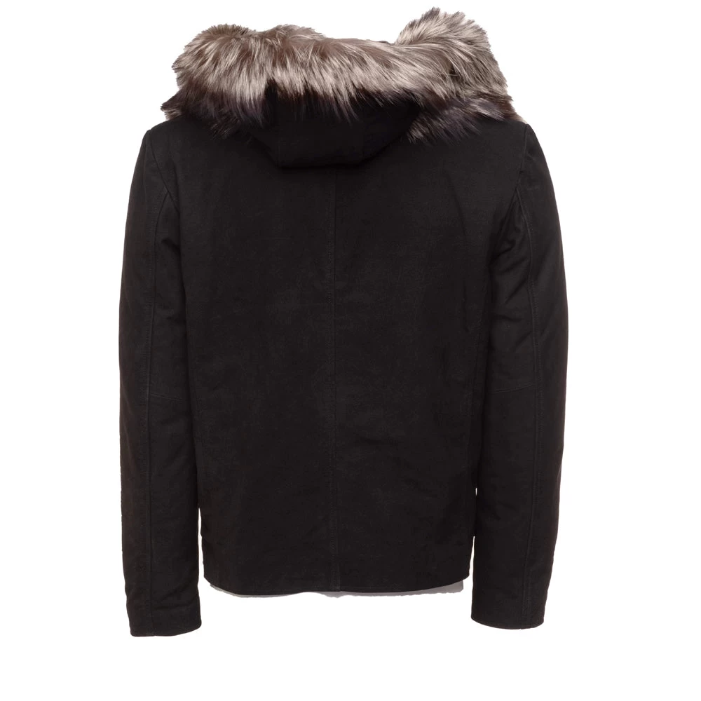Allen Black NubuckLeather Jacket With Real Fox Fur On Collar And Hoodie 4 Allen Black NubuckLeather Jacket With Real Fox Fur On Collar And Hoodie - Image 2