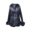 Astrid Black Shearling Coat With Fox Fur Trim 2 Astrid Black Shearling Coat With Fox Fur Trim -Leather Clothing Store AstridBlackfoxfurjacketwithhood
