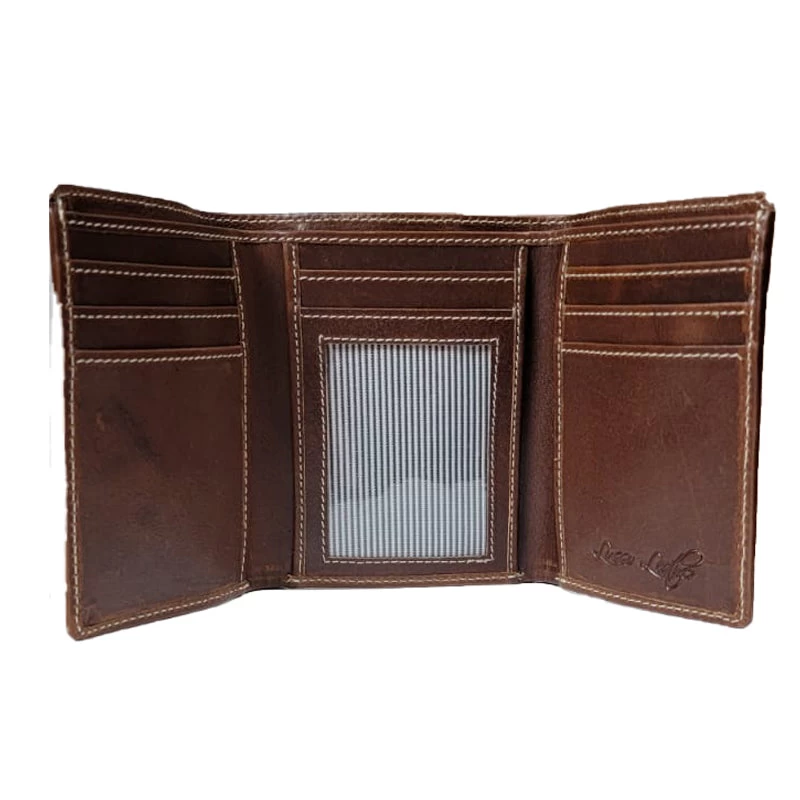Brown Tri-fold Horsehide Leather Wallet 4 Brown Tri-fold Horsehide Leather Wallet - Image 2