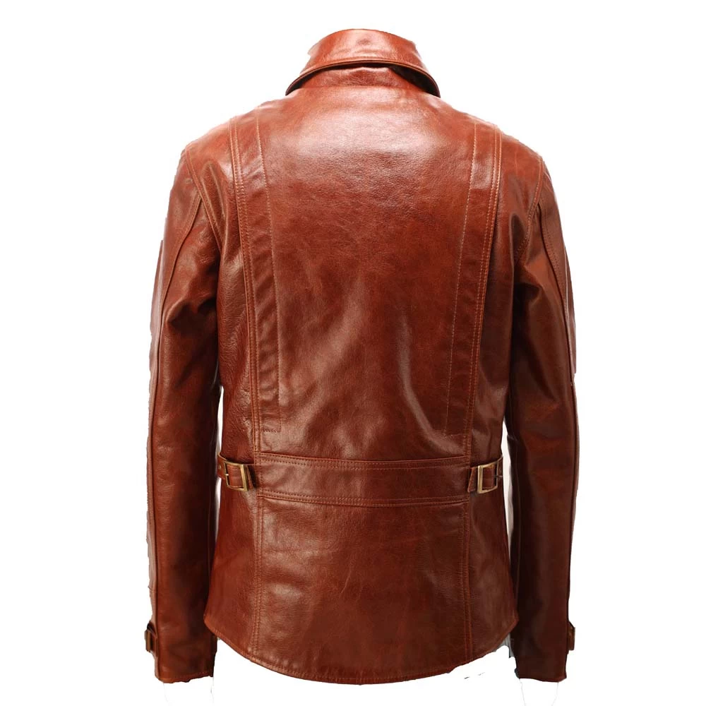 Baker's Classic Half Belt Vintage Tan Oiled Leather Jacket 4 Baker's Classic Half Belt Vintage Tan Oiled Leather Jacket - Image 2