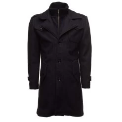 Black Wool 3/4 Length Trench Coat