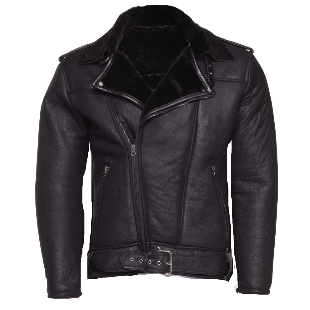 Black On Black Shearling Biker Jacket With Belt 3 Black On Black Shearling Biker Jacket With Belt