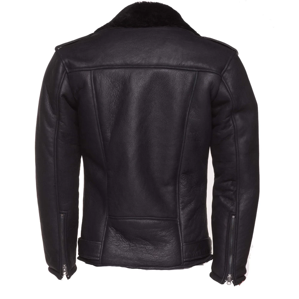 Black On Black Shearling Biker Jacket With Belt 4 Black On Black Shearling Biker Jacket With Belt - Image 2
