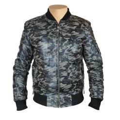 Bomber Grey Camouflage Military Print Leather Jacket