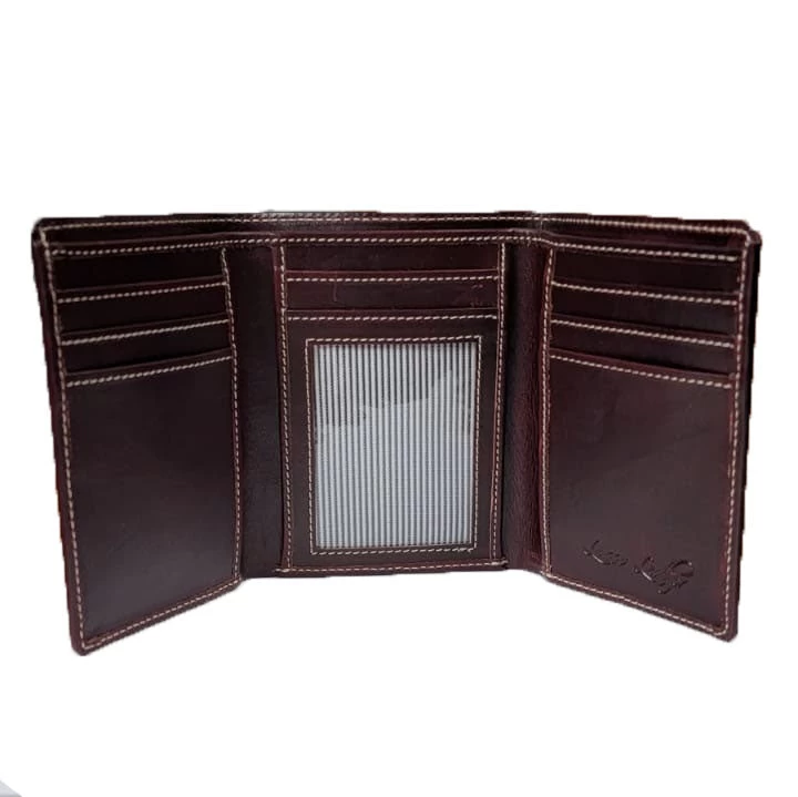 Burgundy Tri-fold Horsehide Leather Wallet 4 Burgundy Tri-fold Horsehide Leather Wallet - Image 2