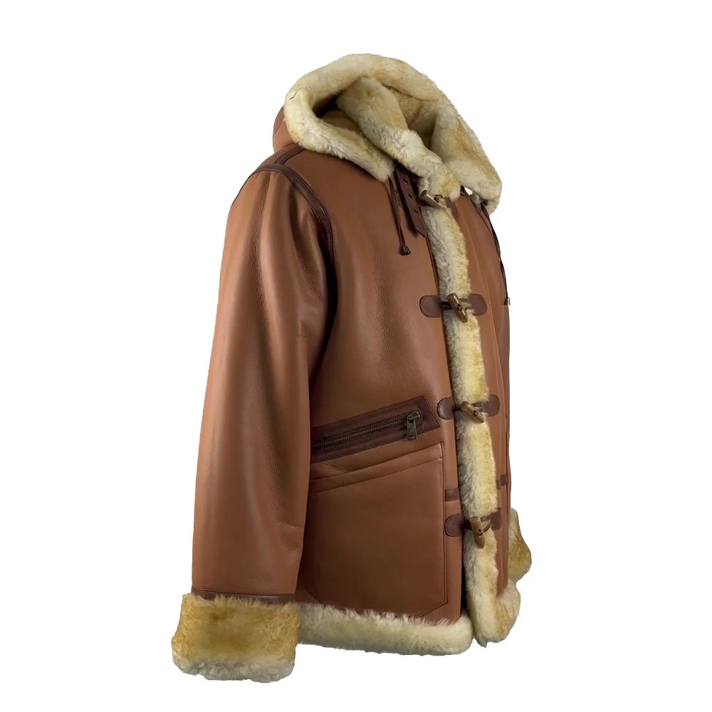 Steve Hart Tan Brown Shearling Duffle Coat 6 Steve Hart Tan Brown Shearling Duffle Coat - Image 4