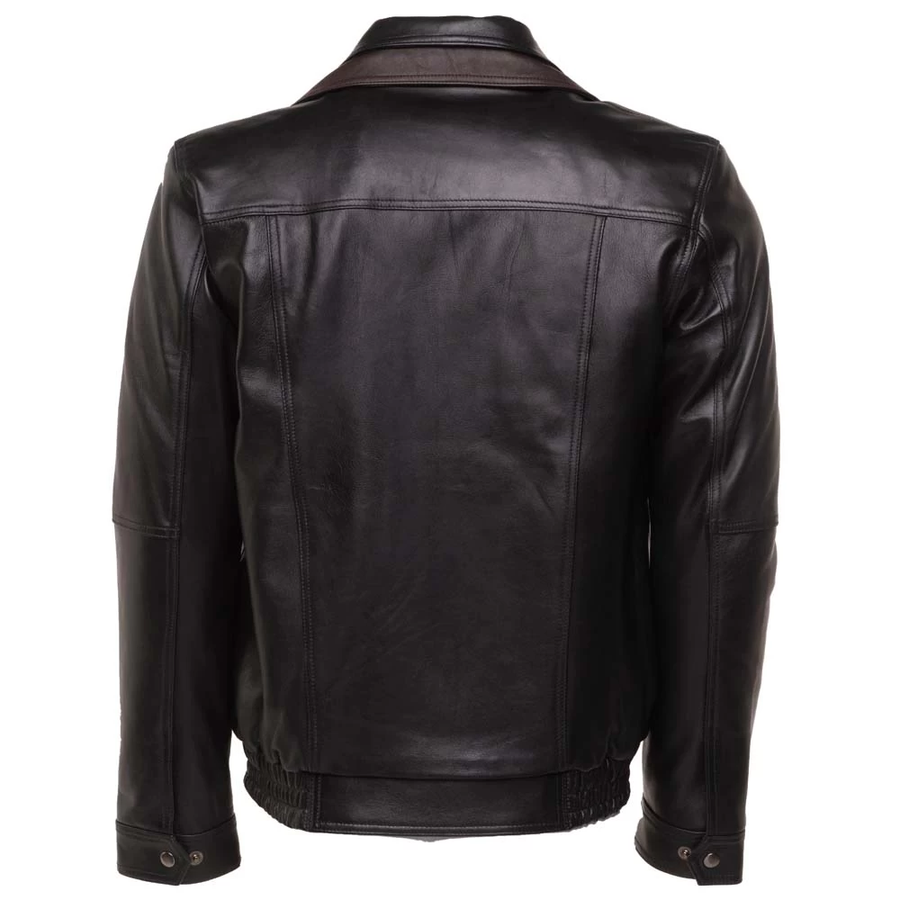Byrne's Brown And Black Aviator Style Leather Jacket With Spread Collars 4 Byrne's Brown And Black Aviator Style Leather Jacket With Spread Collars - Image 2