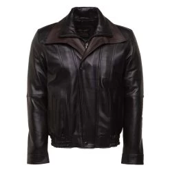 Byrne's Brown And Black Aviator Style Leather Jacket With Spread Collars