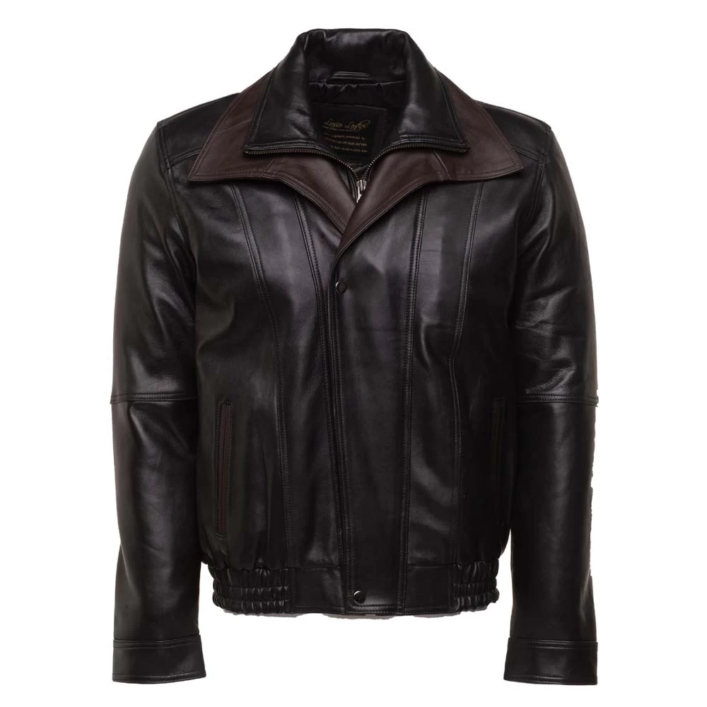 Byrne's Brown And Black Aviator Style Leather Jacket With Spread Collars 3 Byrne's Brown And Black Aviator Style Leather Jacket With Spread Collars