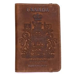 Canadian Brown Leather Passport Cover And Travel Wallet