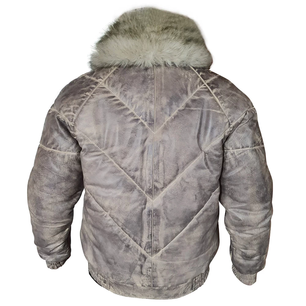 Casper's V-Bomber Style Puffer Winter Leather Jacket With White Fox Fur Collar 4 Casper's V-Bomber Style Puffer Winter Leather Jacket With White Fox Fur Collar - Image 2