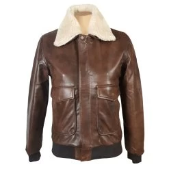 Cindy's Two Tone Brown A2 Bomber Leather Jacket With Fur Collar