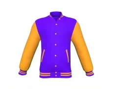 Purple Varsity Letterman Jacket With Gold Sleeves -Leather Clothing Store Collar 1 03bd6824 f2d5 4c35 97ee 03750dfbffd2