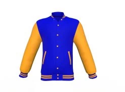 Blue Varsity Letterman Jacket With Gold Sleeves -Leather Clothing Store Collar 1 b4ec5ad1 8f01 4935 ba0d 9ecd0d656061