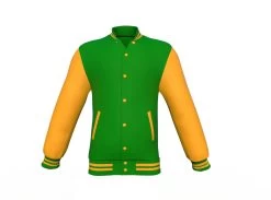 Dark Green Varsity Letterman Jacket With Gold Sleeves -Leather Clothing Store Collar 1 bc57ff4c 0243 4bd2 b66a c50af1074bfd