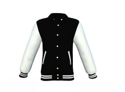 Black Varsity Letterman Jacket With White Sleeves -Leather Clothing Store Collar 2 8a5729b2 578b 4035 91be d9c8acf50d0e