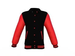 Black Varsity Letterman Jacket With Red Sleeves -Leather Clothing Store Collar 2 f726d9e3 602e 420d b299 3e0e6edc9e8a