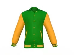 Dark Green Varsity Letterman Jacket With Gold Sleeves -Leather Clothing Store Collar 3 25e897ff 796a 41b7 8005 8eaf0a850c9d