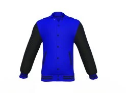 Blue Varsity Letterman Jacket With Black Sleeves -Leather Clothing Store Collar 3 294318ef 5b1f 4061 92eb cb5c7efe50d4