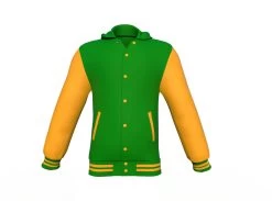Dark Green Varsity Letterman Jacket With Gold Sleeves -Leather Clothing Store Collar 4 0884f2ad b287 431e a5f3 de1a85cd4be3