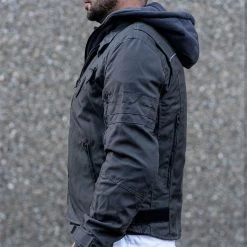 "Grey Utility" Air Ventilation And Hooded Breathable And Waterproof Textile Motorcycle Jacket With Armor Protectors 15 "Grey Utility" Air Ventilation And Hooded Breathable And Waterproof Textile Motorcycle Jacket With Armor Protectors -Leather Clothing Store DSC04524