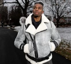 Rocco Vintage Distressed Grey Aviator Bomber Shearling Jacket With Hoodie 10 Rocco Vintage Distressed Grey Aviator Bomber Shearling Jacket With Hoodie -Leather Clothing Store DSC08387